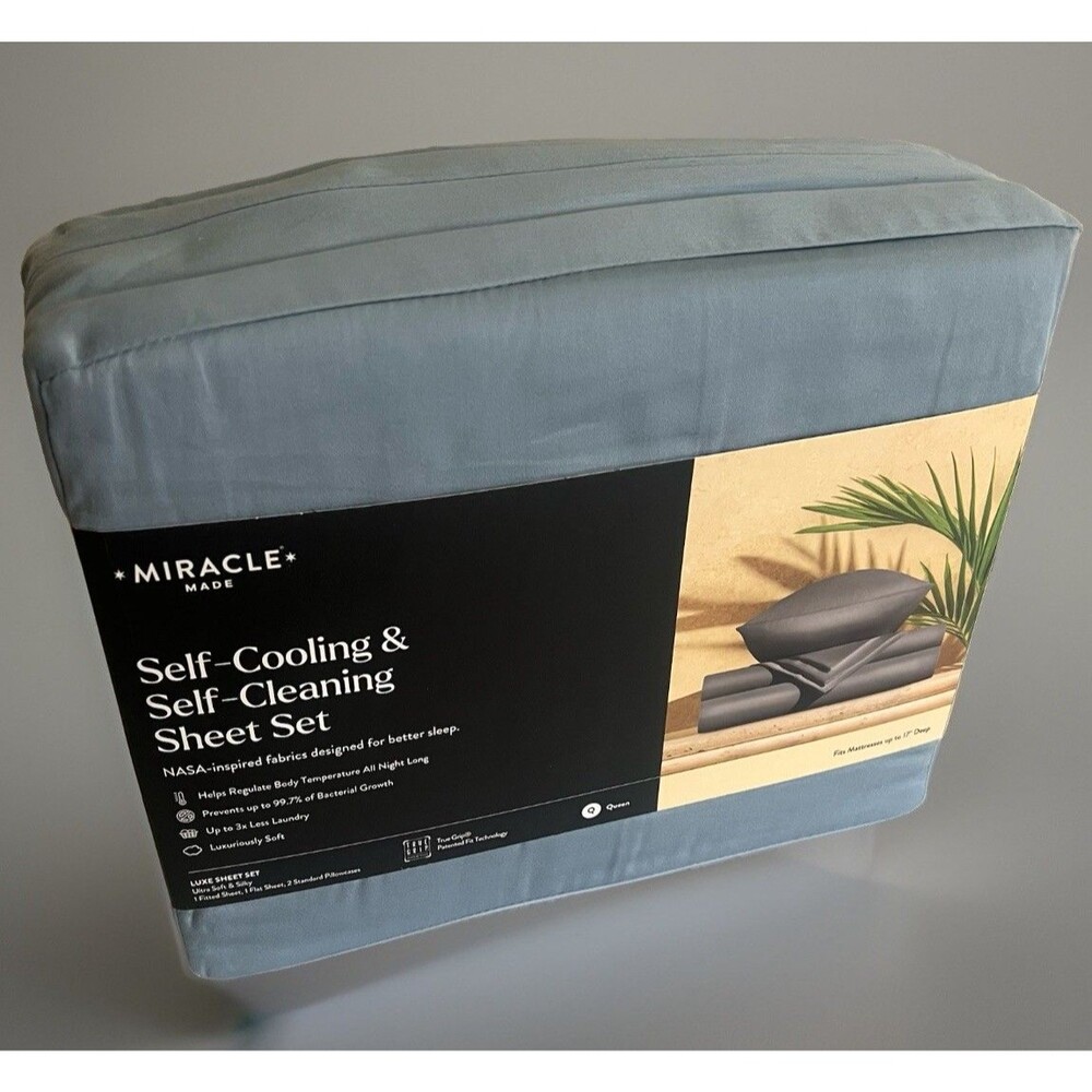 Miracle Made Self-Cooling & Self-Cleaning Sheet Set Queen Size Blue Sateen New